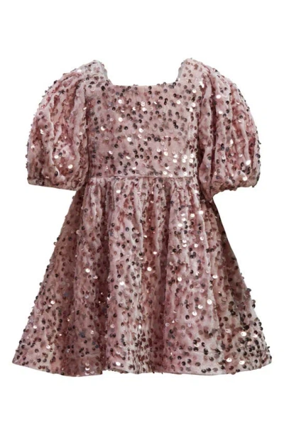 Bardot Kids' Giulia Sequin Strech Velvet Party Dress In Pink Sequin