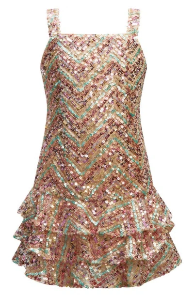 Bardot Kids' Hannah Sequin Chevron Tiered Party Dress In Gold Multi Sequin
