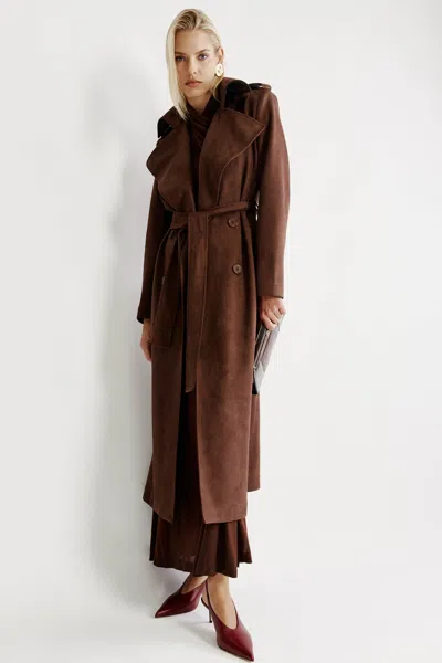 Bardot Kira Vegan Suede Trench Coat In Chocolate