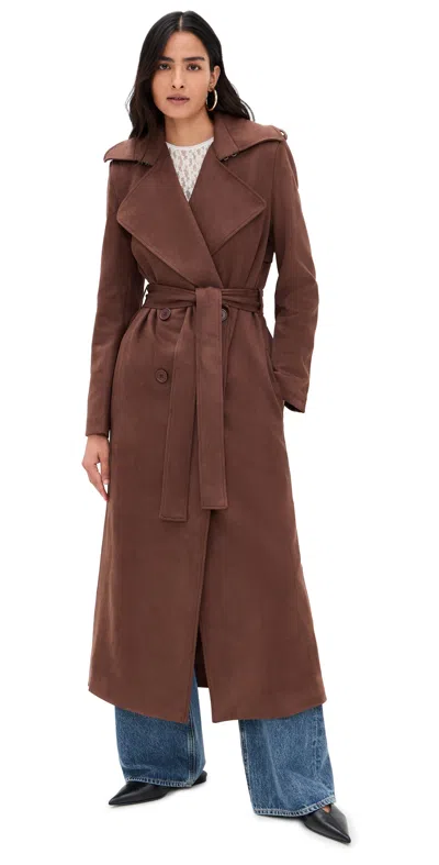 Bardot Kira Vegan Suede Trench Coat Chocolate In Brown