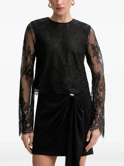 Bardot Lace Long-sleeve Top In Black