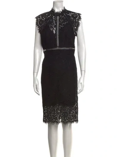Pre-owned Bardot Lace Pattern Knee-length Dress In Black