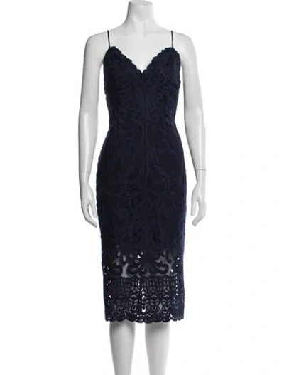 Pre-owned Bardot Lace Pattern Knee-length Dress In Blue