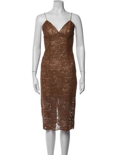 Pre-owned Bardot Lace Pattern Knee-length Dress In Brown