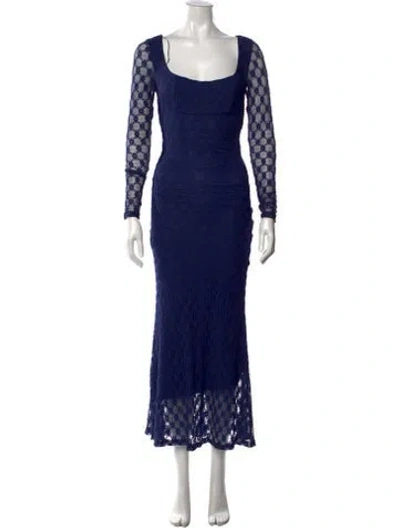 Pre-owned Bardot Lace Pattern Long Dress In Blue