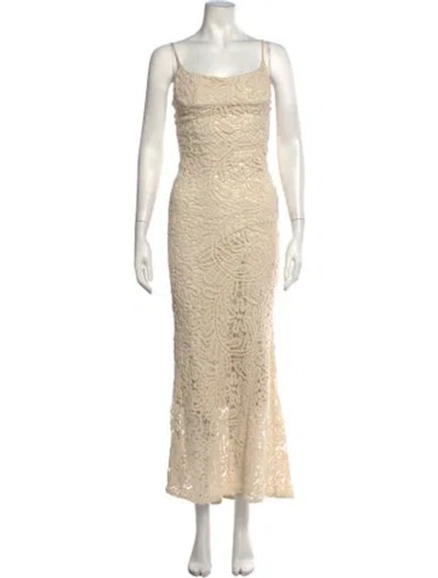 Pre-owned Bardot Lace Pattern Long Dress In Neutrals