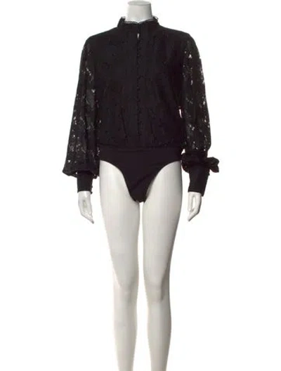Pre-owned Bardot Lace Pattern Long Sleeve Bodysuit W/ Tags In Black