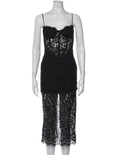 Pre-owned Bardot Lace Pattern Midi Length Dress In Black