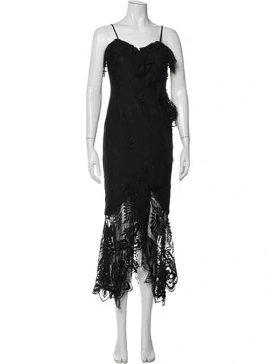Pre-owned Bardot Lace Pattern Midi Length Dress In Black