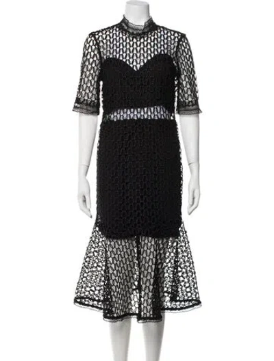 Pre-owned Bardot Lace Pattern Midi Length Dress In Black