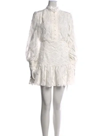 Pre-owned Bardot Lace Pattern Mini Dress In White