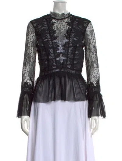 Pre-owned Bardot Lace Pattern Mock Neck Blouse In Black
