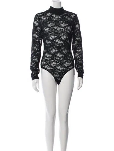 Pre-owned Bardot Lace Pattern Mock Neck Bodysuit W/ Tags In Black