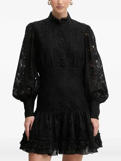 Bardot Lace Ruffled Dress In Black