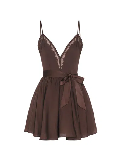Bardot Natalia Lace Trim Mini Dress In Dark Choco