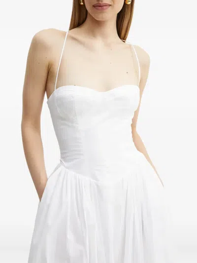 Bardot Lace-up Bodice Midi Dress In White
