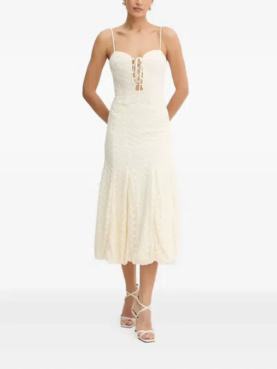 BARDOT LACE-UP FLORAL MIDI DRESS