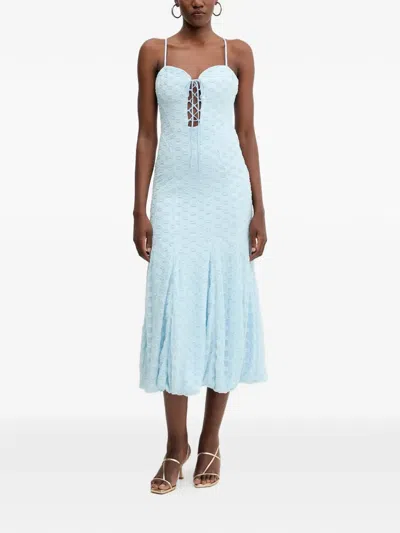 Bardot Lace-up Floral-pattern Midi Dress In Blue