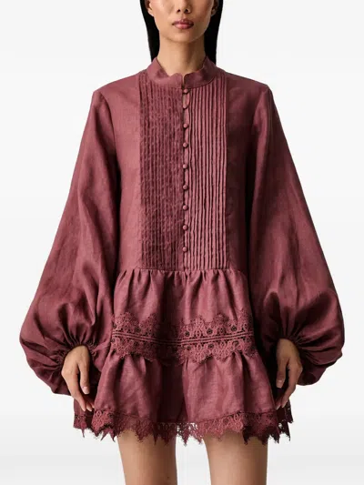 Bardot Lace-trim Pleated-bib Dress In Pink
