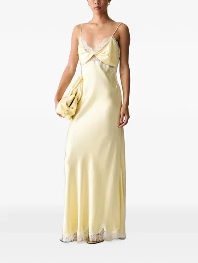 Bardot Lace-trim Twisted-front Maxi Dress In Yellow