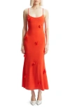 Bardot Sleeveless 3d Floral Fitted Midi Dress In Fire Red