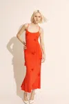 Bardot Sleeveless 3d Floral Fitted Midi Dress In Fire Red