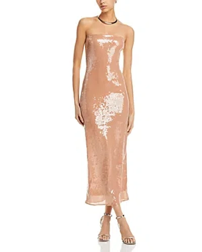 Bardot Launa Sequin Strapless Maxi Dress In Soft Tan