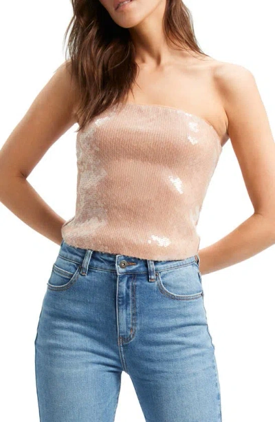 Bardot Launa Sequin Tube Top In Soft Tan