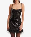 Bardot Laurel Faux Fur Trim Sequin Minidress In Black