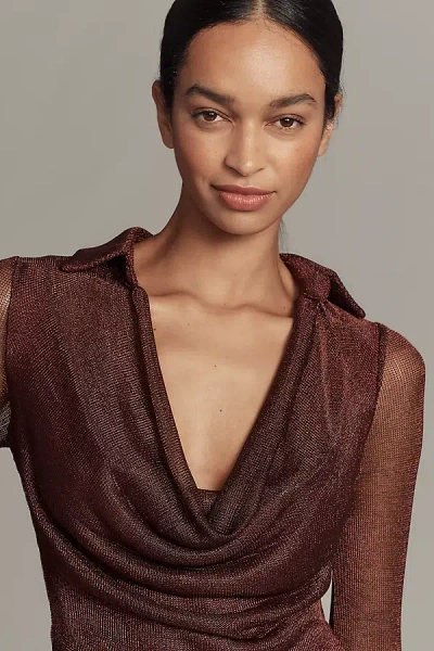 Bardot Laurel Lurex Cowl-neck Bodysuit In Brown