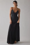 Bardot Lavanda Mixed Media Jersey Knit + Satin Maxi Dress In Black, Women's At Urban Outfitters In Black