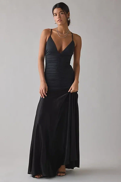 Bardot Lavanda Mixed Media Jersey Knit + Satin Maxi Dress In Black, Women's At Urban Outfitters