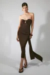 Bardot Laverne Strapless Midi Dress In Brown
