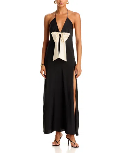 Bardot Lavina Bow Halter Maxi Dress In Black