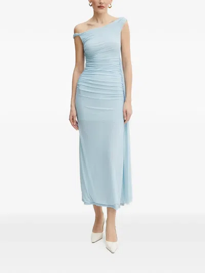 Bardot Layana Assymmetric-neck Ruched-detail Maxi Dress In Blue