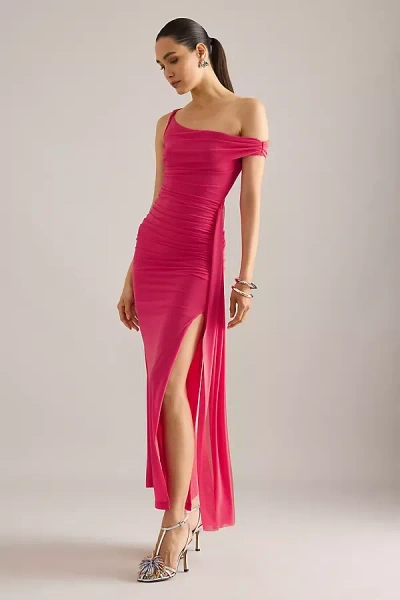 Bardot Layana Asymmetric Mesh Maxi Dress In Pink