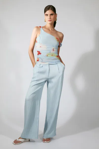 Bardot Layana Printed Mesh Asym Top In Blue