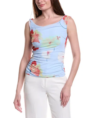 Bardot Layana Printed Mesh Asymmetrical Top In Blue