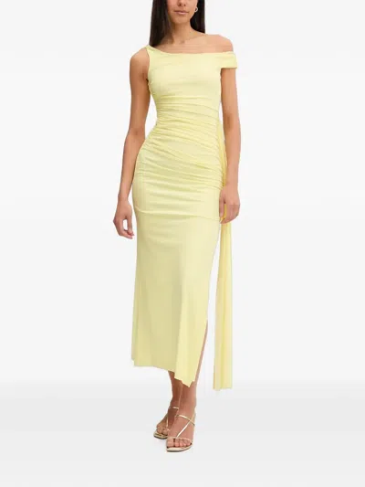 Bardot Layana Ruched One-shoulder Maxi Dress In Yellow
