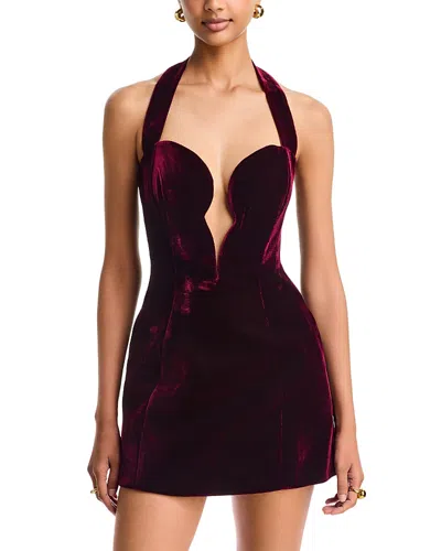 Bardot Layna Velour Halter Mini Dress In Burgundy