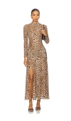 Bardot Lea Leopard Print Long Sleeve Mesh Midi Dress In Brown