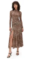 Bardot Lea Leopard Print Long Sleeve Mesh Midi Dress