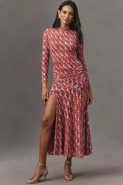 Bardot Lea Printed Mesh Midi Dress In Red