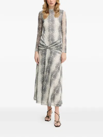 Bardot Lea Snakeskin-print Long-sleeve Maxi Dress In Gray
