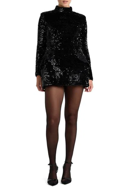 Bardot Leaza Sequin Long Sleeve Minidress In Black