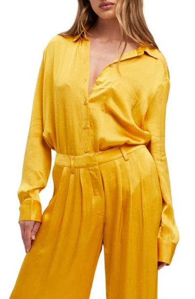 Bardot Lena Satin Button-up Shirt In Marigold