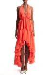 Bardot Leona High-low Chiffon Halter Dress In Fire Red
