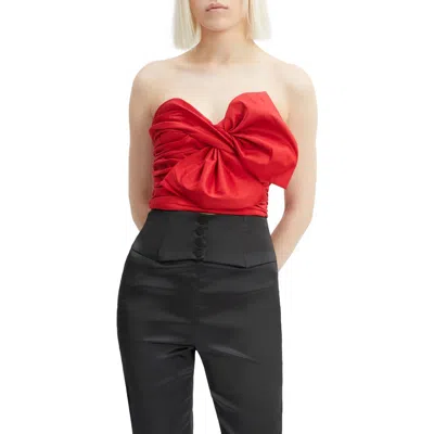 Bardot Lexana Bow Taffeta Bustier Top In Fire Red