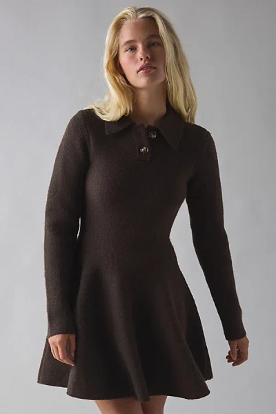 Bardot Lexter Polo Knit Mini Dress In Chocolate, Women's At Urban Outfitters In Brown