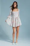 Bardot Lila Floral Eyelet Corset Long Sleeve Minidress In Pastel Flo